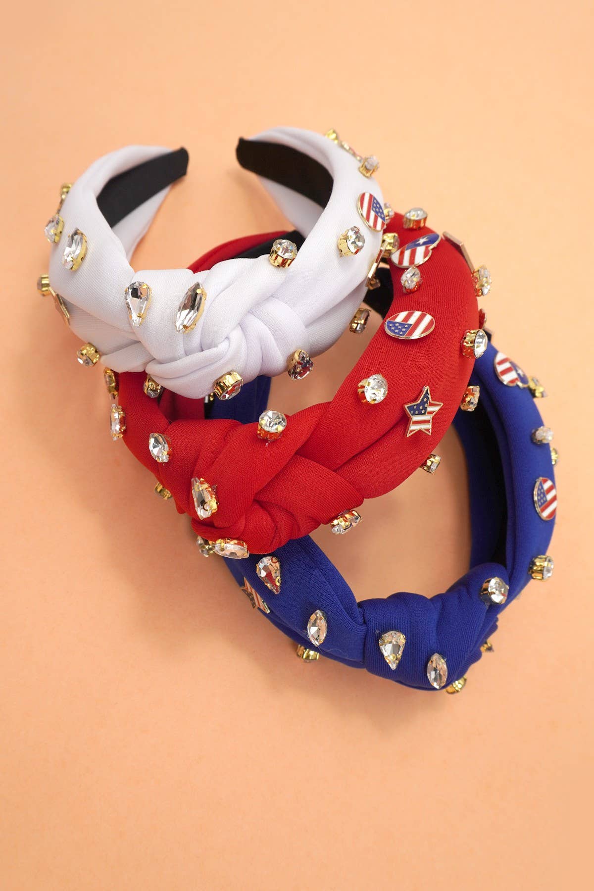 4TH OF JULY FLAG STAR RHINESTONE STUD HEADBAND | 40HB165: Blue