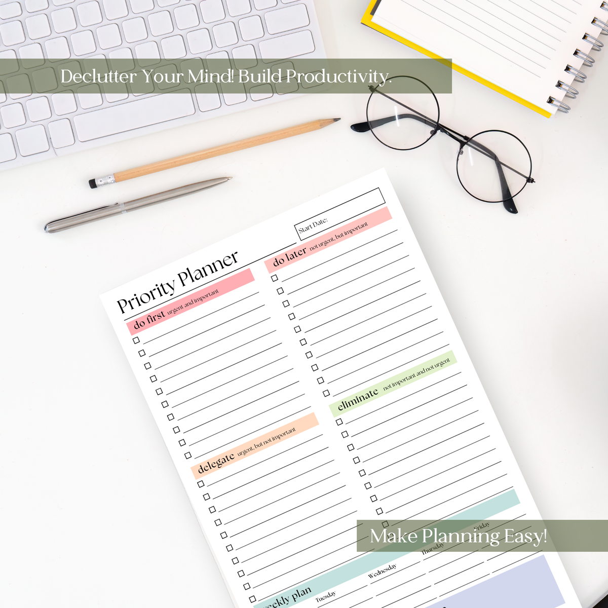 Priority Planner To Do Checklist: 50-Page Tear-Off Notepad