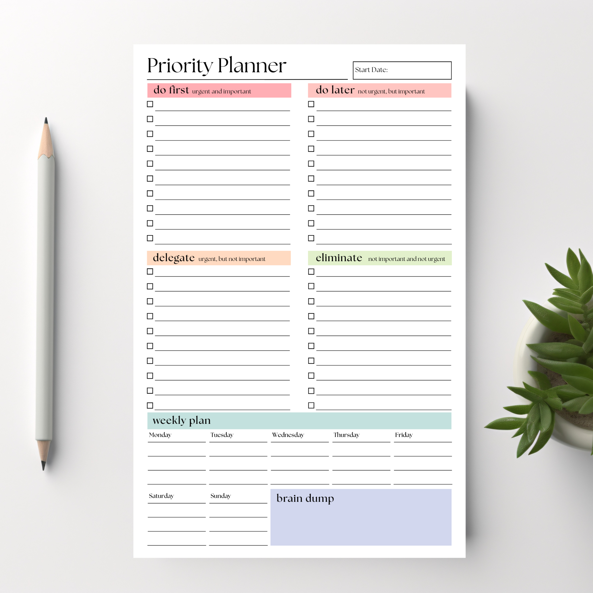 Priority Planner To Do Checklist: 50-Page Tear-Off Notepad