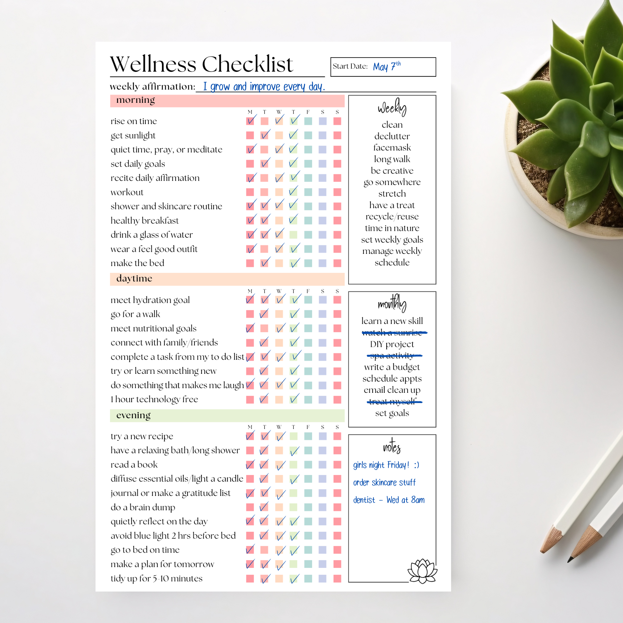 Weekly Self-Care Planner: 50 Page Tear-Off Notepad