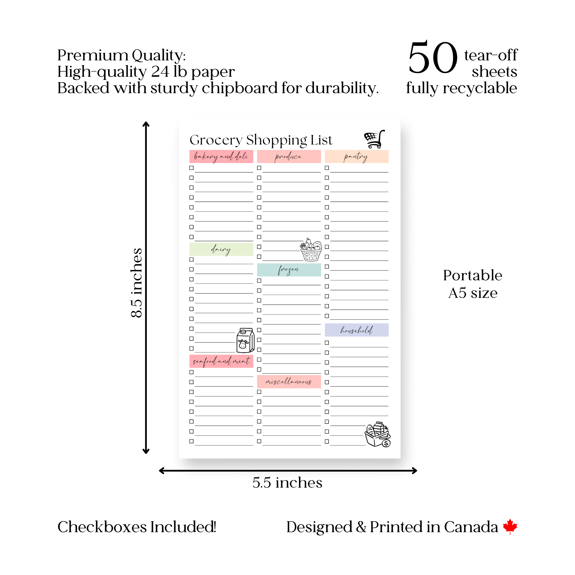 Grocery Shopping List: 50-Page Notepad
