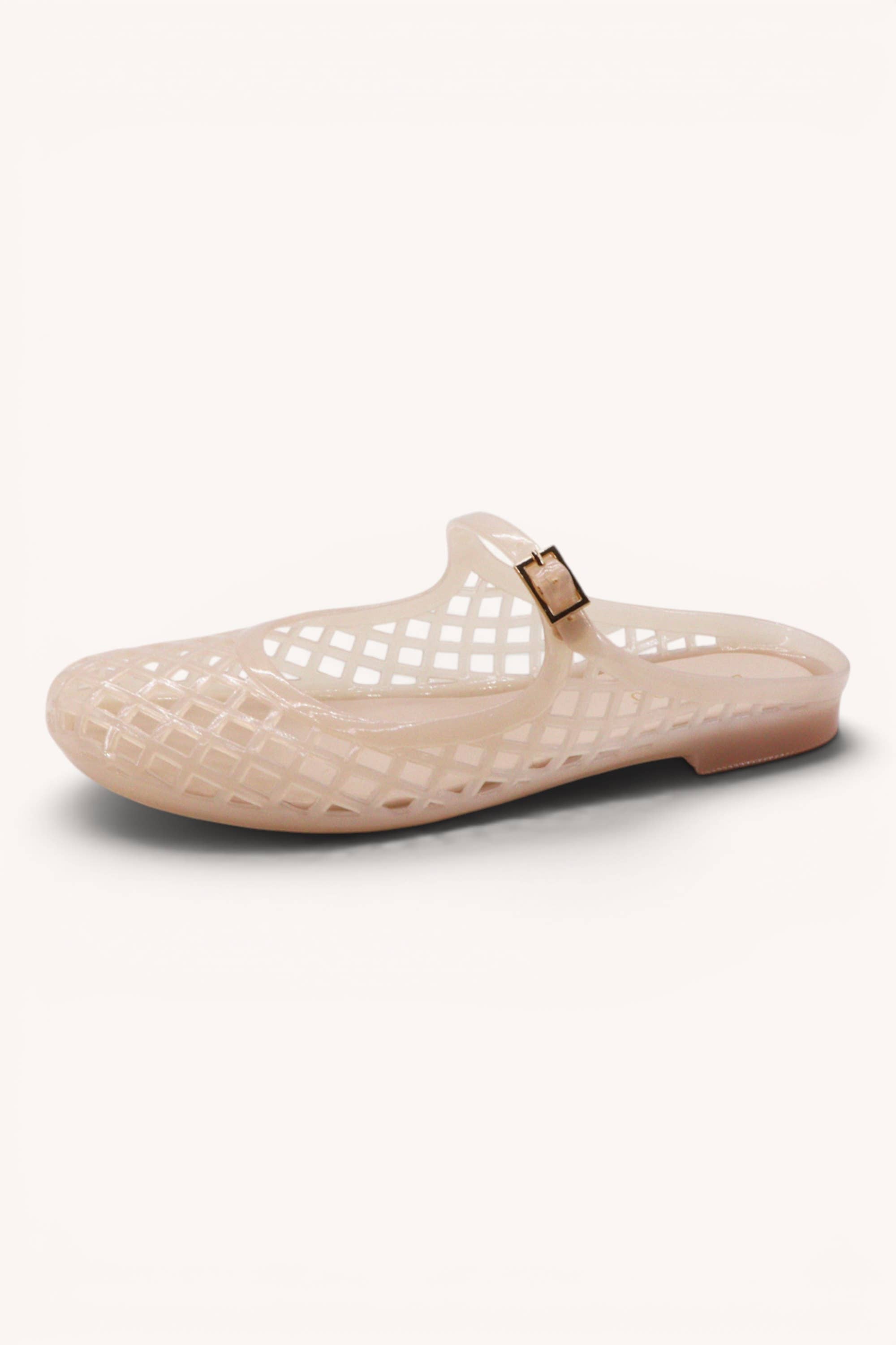 MACY-01 Woven Jelly Mary Jane Flats with Buckle Strap: NUDE / B12