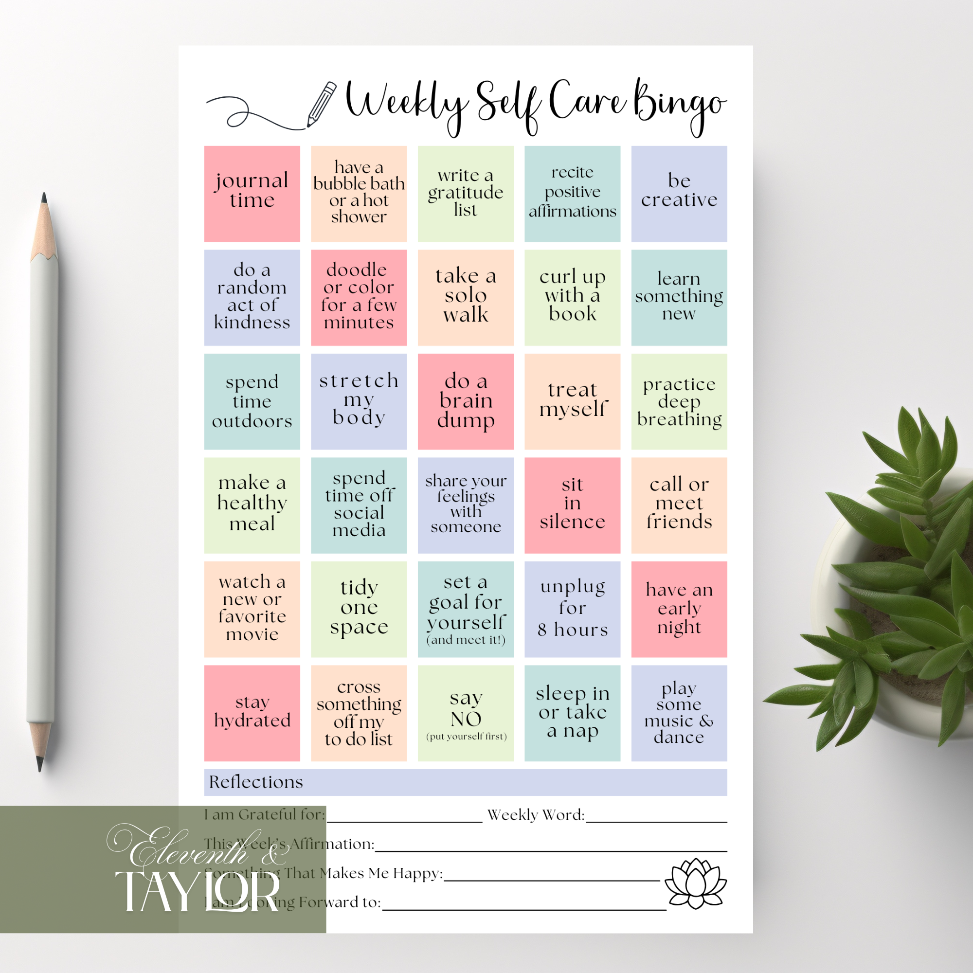 Weekly Self-Care BINGO Planner: 50 Page Tear-Off Notepad