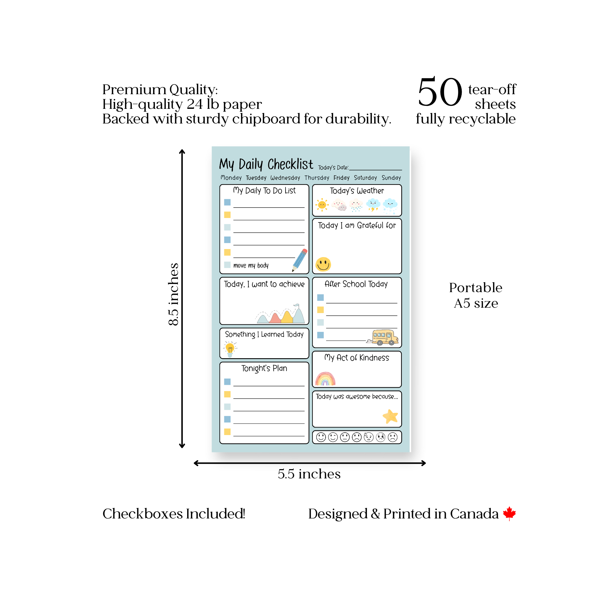 Kids Daily Activity Checklist: 50-Page Notepad