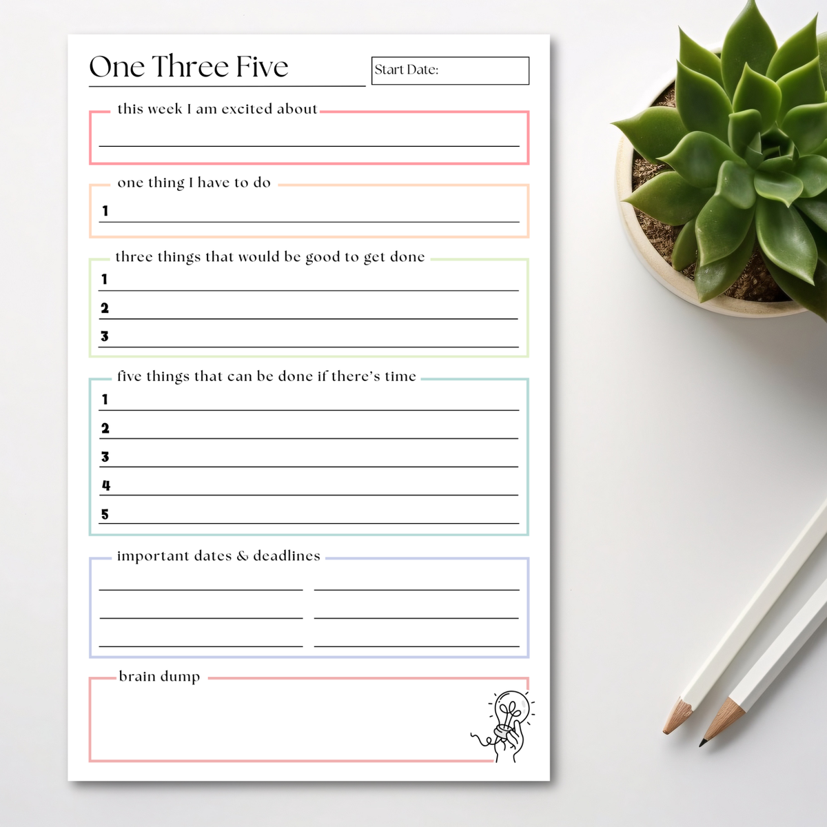 One Three Five Weekly Organizer and Planner: 50-Page Notepad