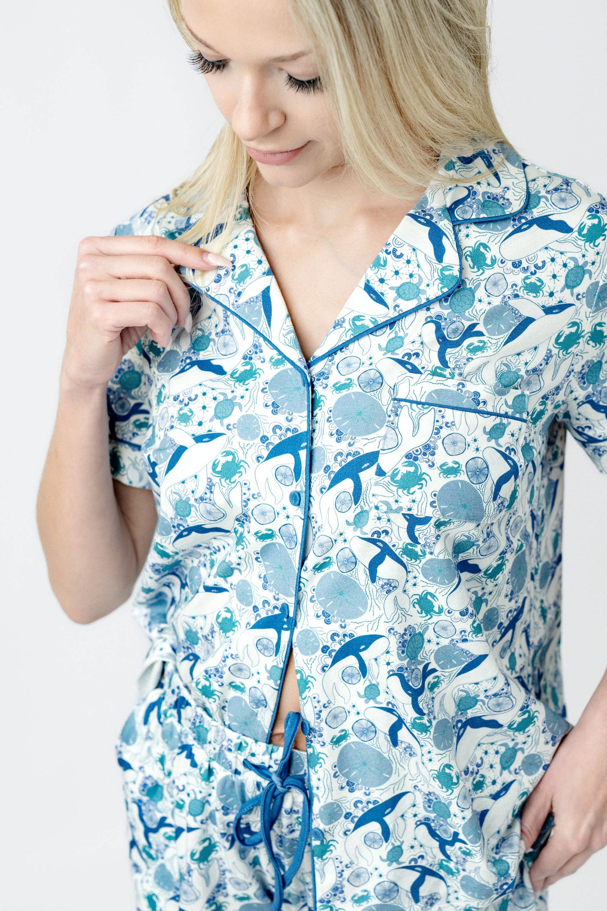 Denim Sea Life Modal Short PJ Set: L