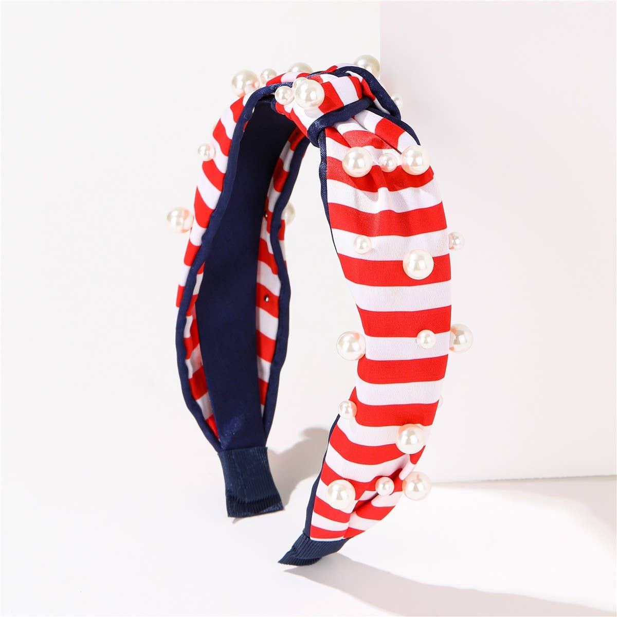 4TH OF JULY USA STRIPE PEARL HEADBAND | 40HB190: Red