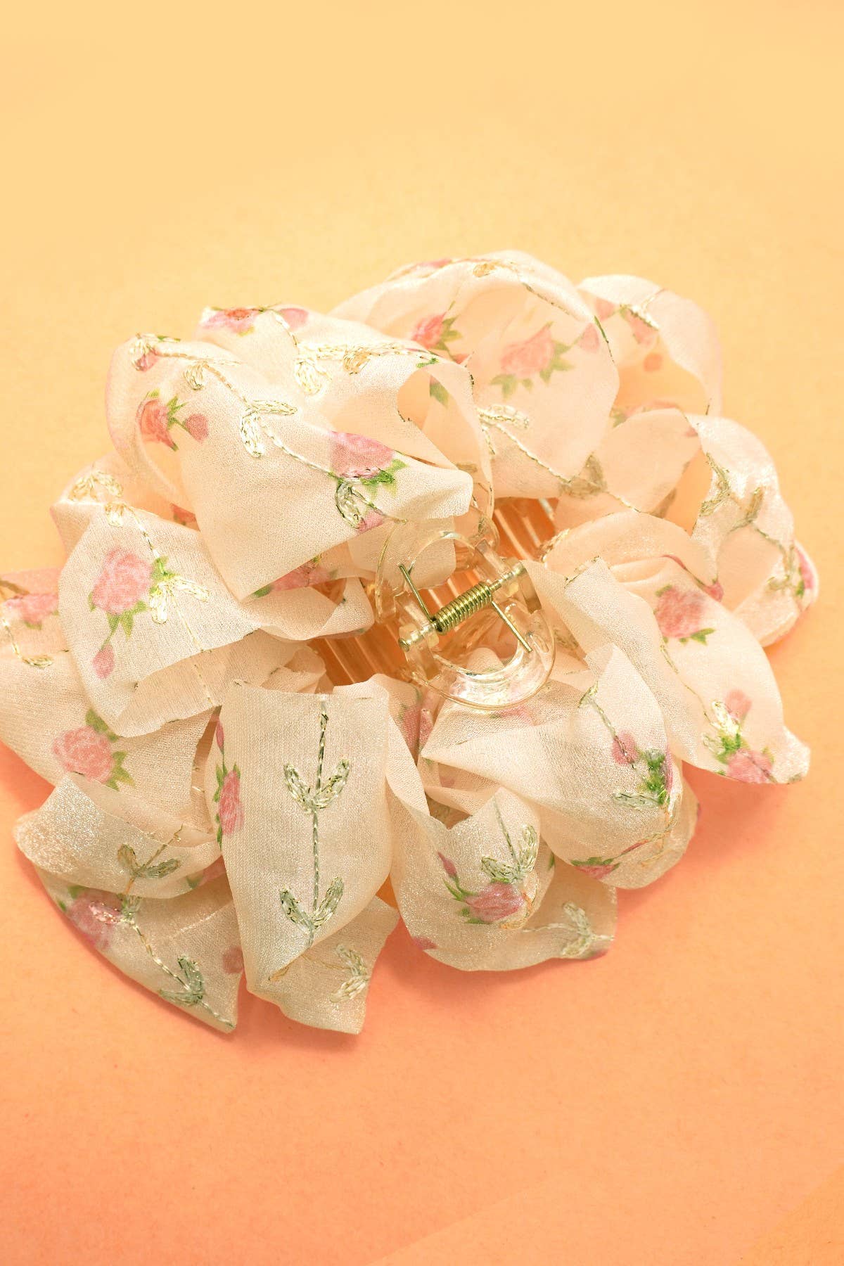 LARGE FLORAL DITSY SHEER BOW HAIR CLAW CLIPS | 40H905: MINT