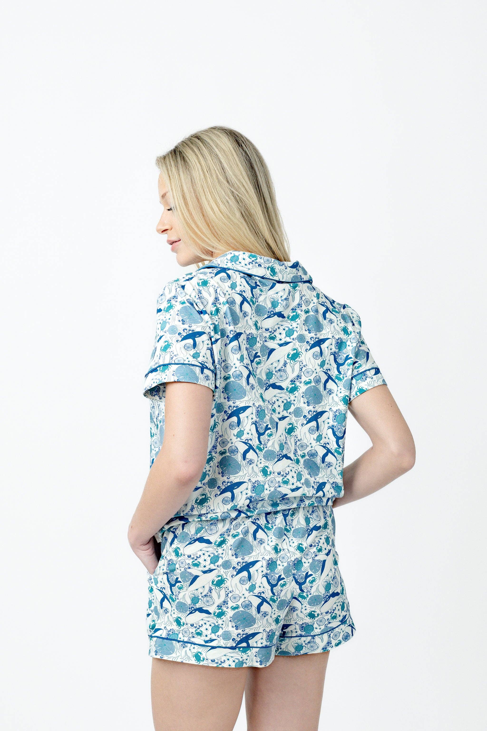 Denim Sea Life Modal Short PJ Set: L