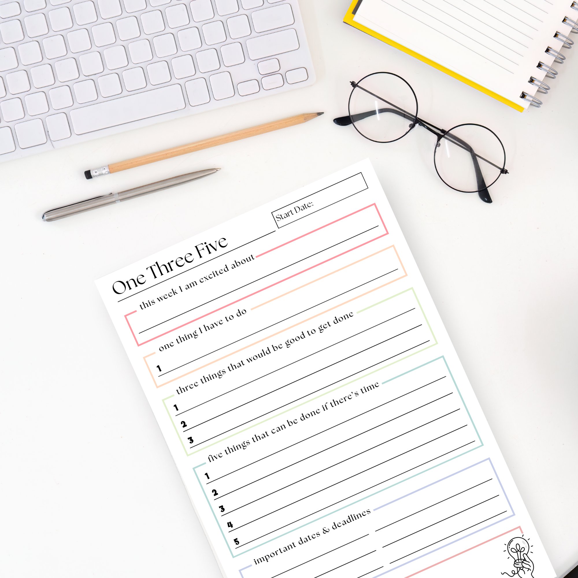 One Three Five Weekly Organizer and Planner: 50-Page Notepad