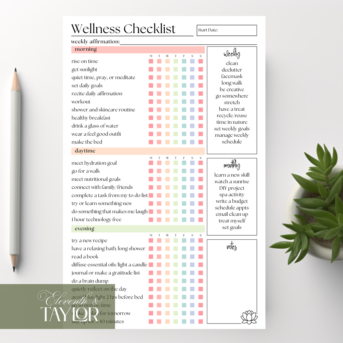 Weekly Self-Care Planner: 50 Page Tear-Off Notepad