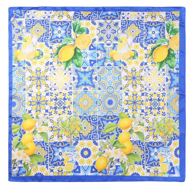 Lemon & Tile Daisy Silky Feel Bandana Scarf | 40SC721: Blue