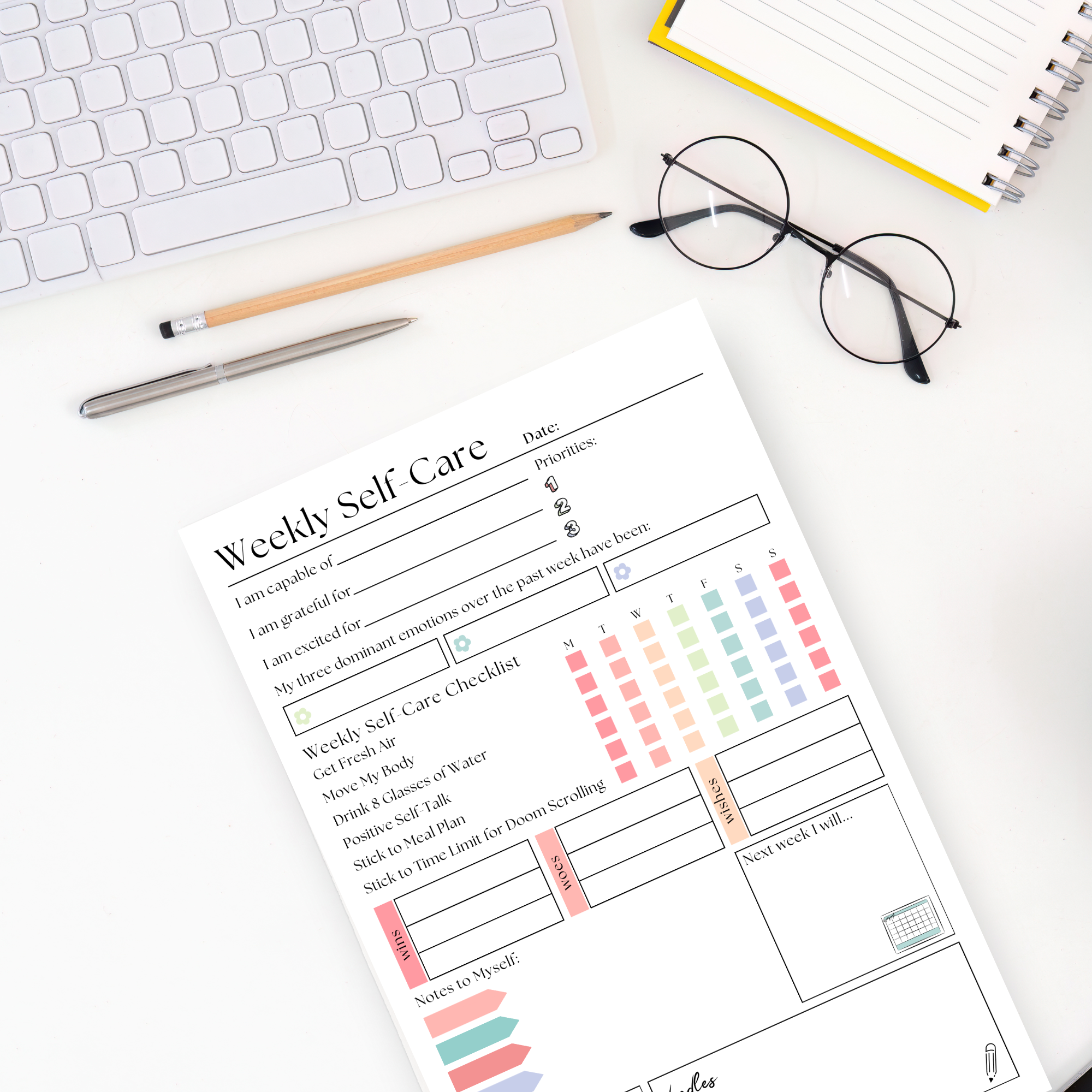 Weekly Self-Care Planner: 50 Page Tear-Off Notepad