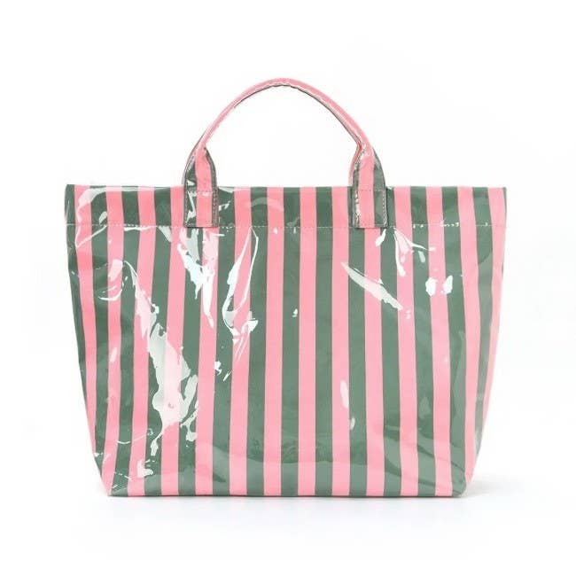 Large Striped Vinyl Tote Bags | 40P595: BLUE PINK