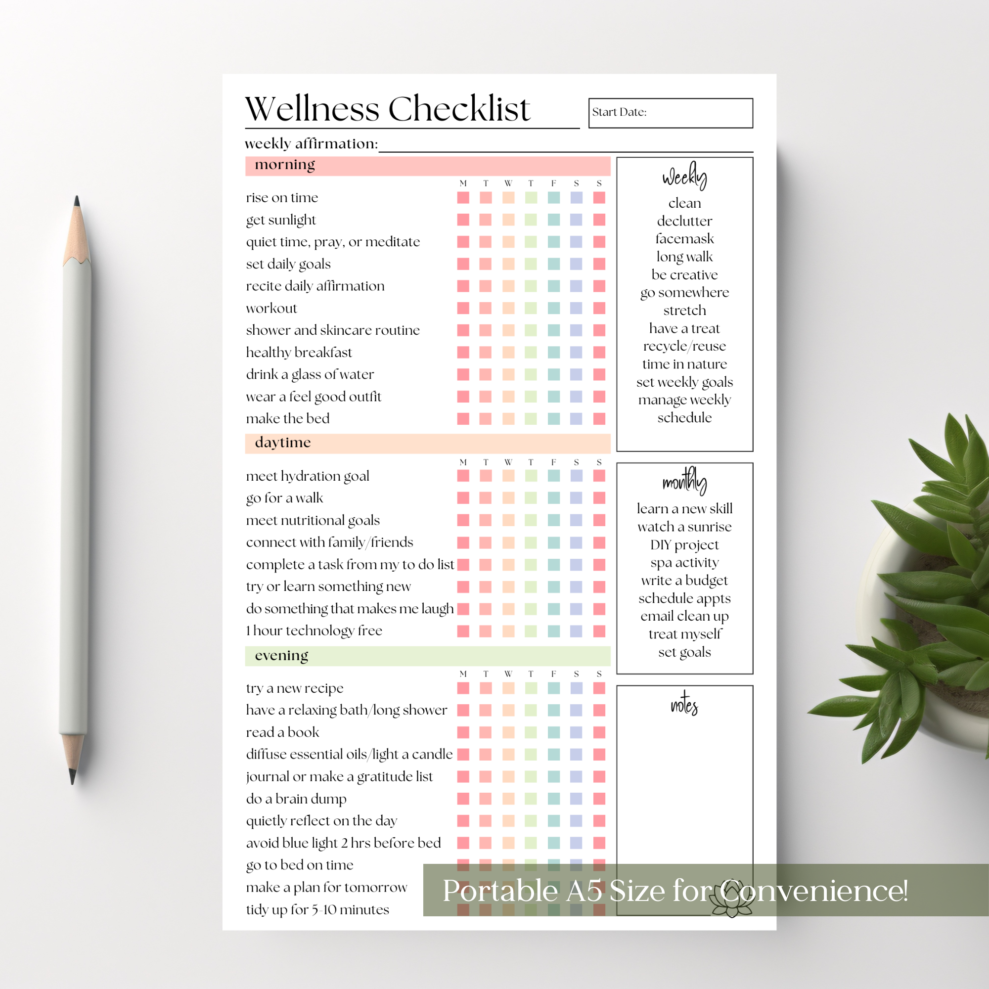 Weekly Self-Care Planner: 50 Page Tear-Off Notepad