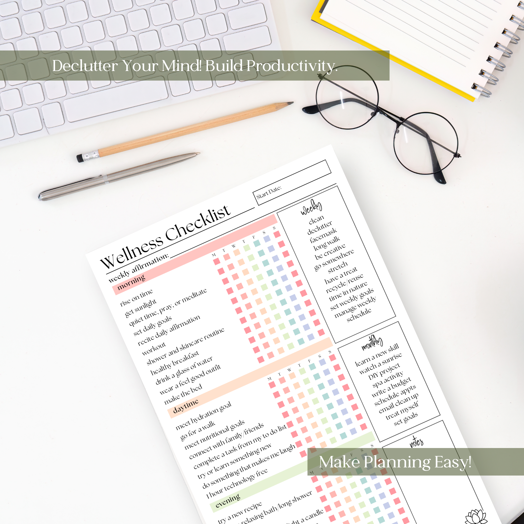 Weekly Self-Care Planner: 50 Page Tear-Off Notepad