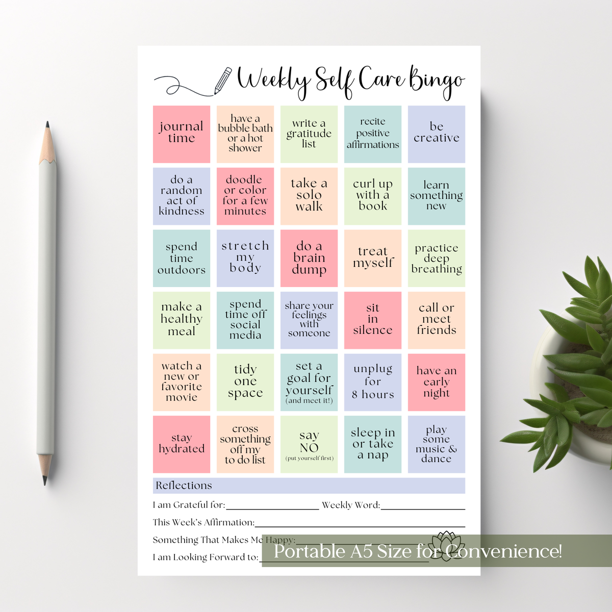 Weekly Self-Care BINGO Planner: 50 Page Tear-Off Notepad