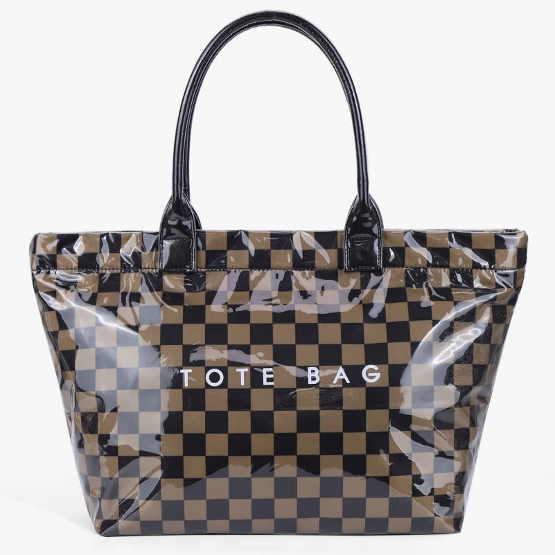 Large shoulder Waterproof Tote Bag | 40P607: Checker Black