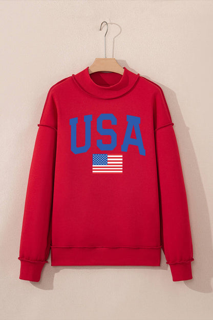 USA America Letter Reversible Graphic Mock Neck Sweatshirt: Light Grey / M