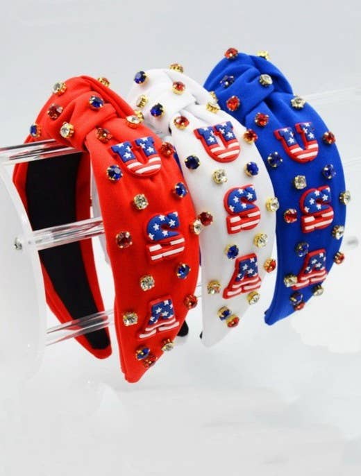 4TH OF JULY USA RHINESTONE STUD HEADBAND | 40HB164: Blue