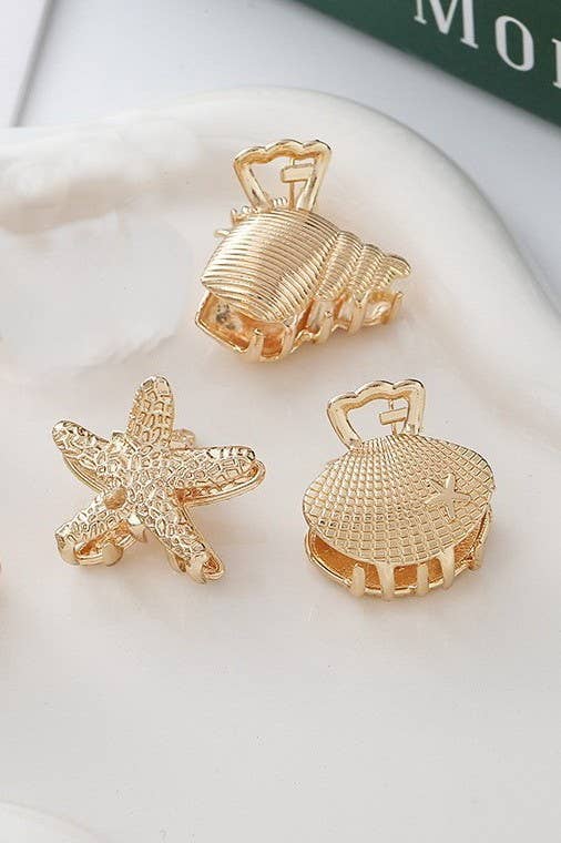 Gold-Tone Nautical Mini Hair Claw Clip 3 Pcs Set | 40H1075: SET