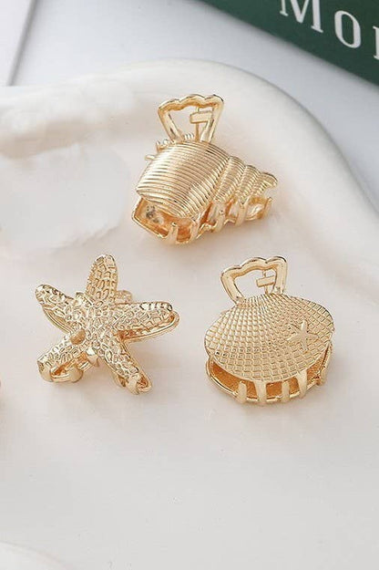 Gold-Tone Nautical Mini Hair Claw Clip 3 Pcs Set | 40H1075: SET