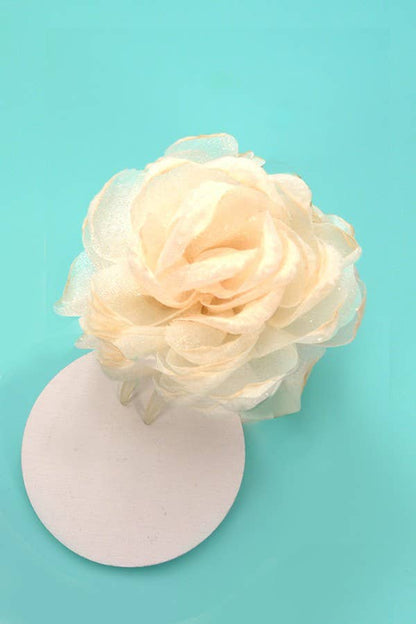 ROSE PETAL SHEER FABRIC HAIR CLAW CLIPS | 40H622: OFF WHITE