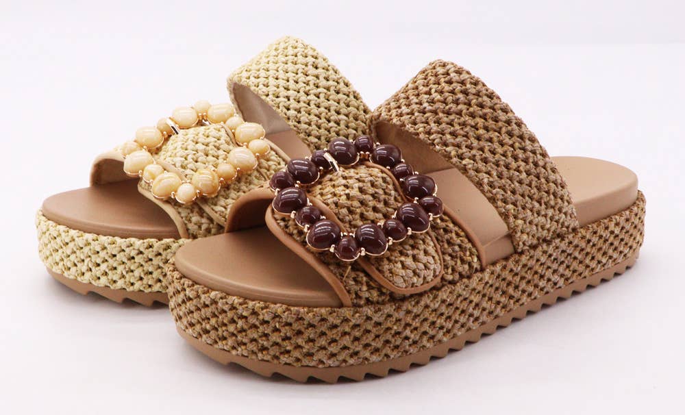NEWYORK RAFFIA PLATFORM, B-NEWYORK-77: Natural / 12A