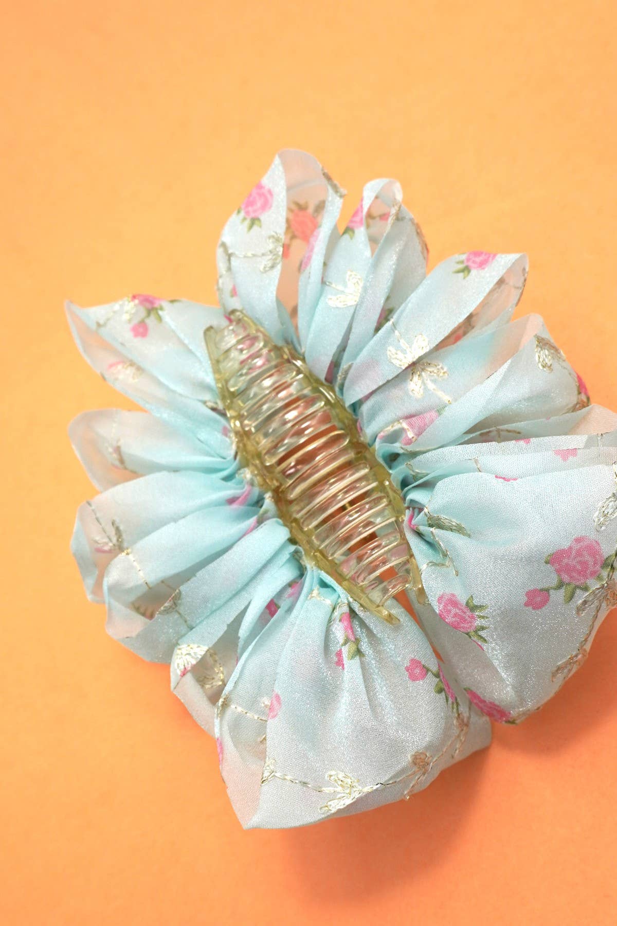 LARGE FLORAL DITSY SHEER BOW HAIR CLAW CLIPS | 40H905: MINT