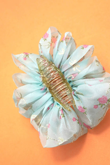 LARGE FLORAL DITSY SHEER BOW HAIR CLAW CLIPS | 40H905: MINT