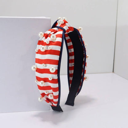 4TH OF JULY USA STRIPE  PEARL HEADBAND | 40HB190: Red