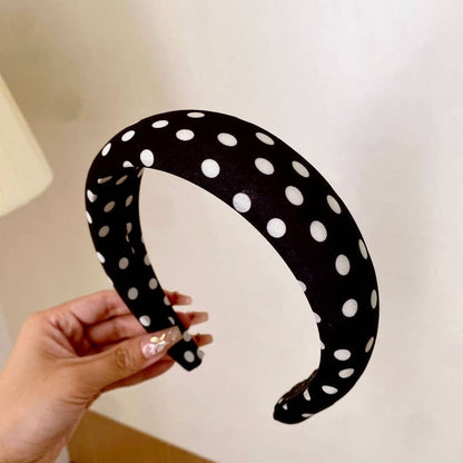 POKA DOT PUFFED SPA HEADBAND HAIR BAND | 40HB189: Black