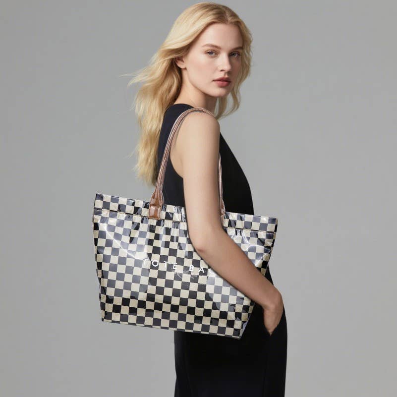 Large shoulder Waterproof Tote Bag | 40P607: Checker Black