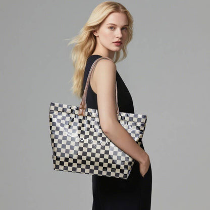 Large shoulder Waterproof Tote Bag | 40P607: Checker Black