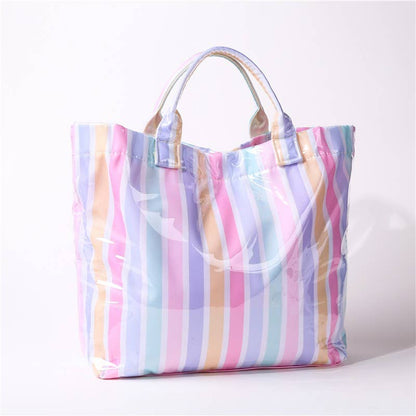 Large Striped Vinyl Tote Bags | 40P595: FUCHSIA ORANGE