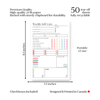 Weekly Self-Care Planner: 50 Page Tear-Off Notepad