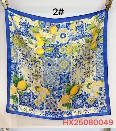 Lemon &amp; Tile Daisy Silky Feel Bandana Scarf | 40SC721: Blue