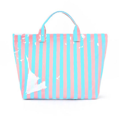 Large Striped Vinyl Tote Bags | 40P595: BLUE PINK
