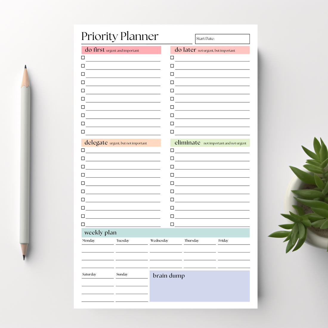 Priority Planner To Do Checklist: 50-Page Tear-Off Notepad