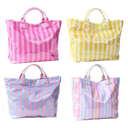 Large Striped Vinyl Tote Bags | 40P595: PINK YELLOW