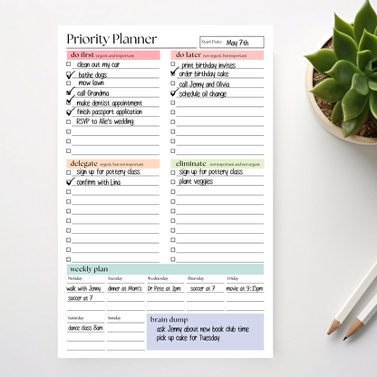 Priority Planner To Do Checklist: 50-Page Tear-Off Notepad