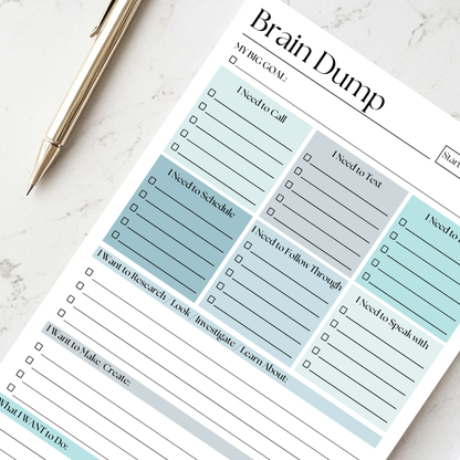 Brain Dump Notepad: Blue 50-Page Daily ADHD Planner