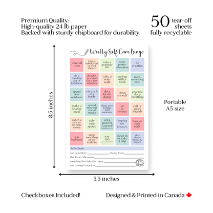 Weekly Self-Care BINGO Planner: 50 Page Tear-Off Notepad