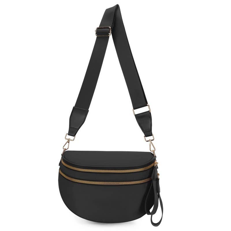 CROSSBODY ZIPPER REMOVAL STRAP SLING BUM BAG | 40P593: Black
