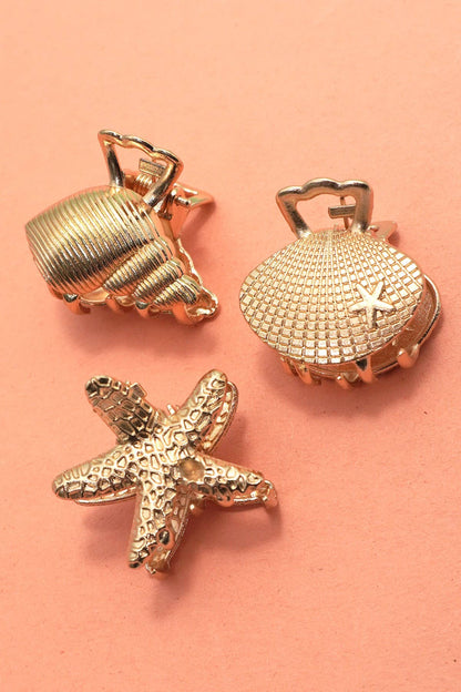 Gold-Tone Nautical Mini Hair Claw Clip 3 Pcs Set | 40H1075: SET