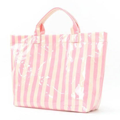 Large Striped Vinyl Tote Bags | 40P595: BLUE PINK