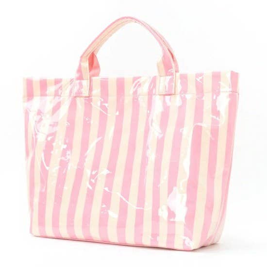 Large Striped Vinyl Tote Bags | 40P595: FUCHSIA PINK