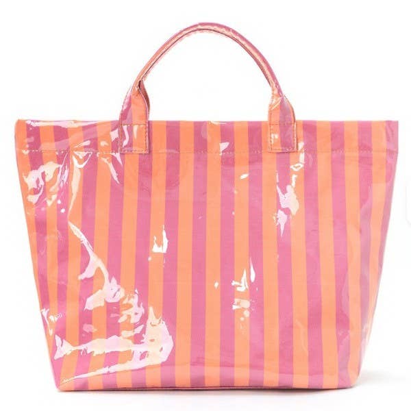 Large Striped Vinyl Tote Bags | 40P595: FUCHSIA PINK