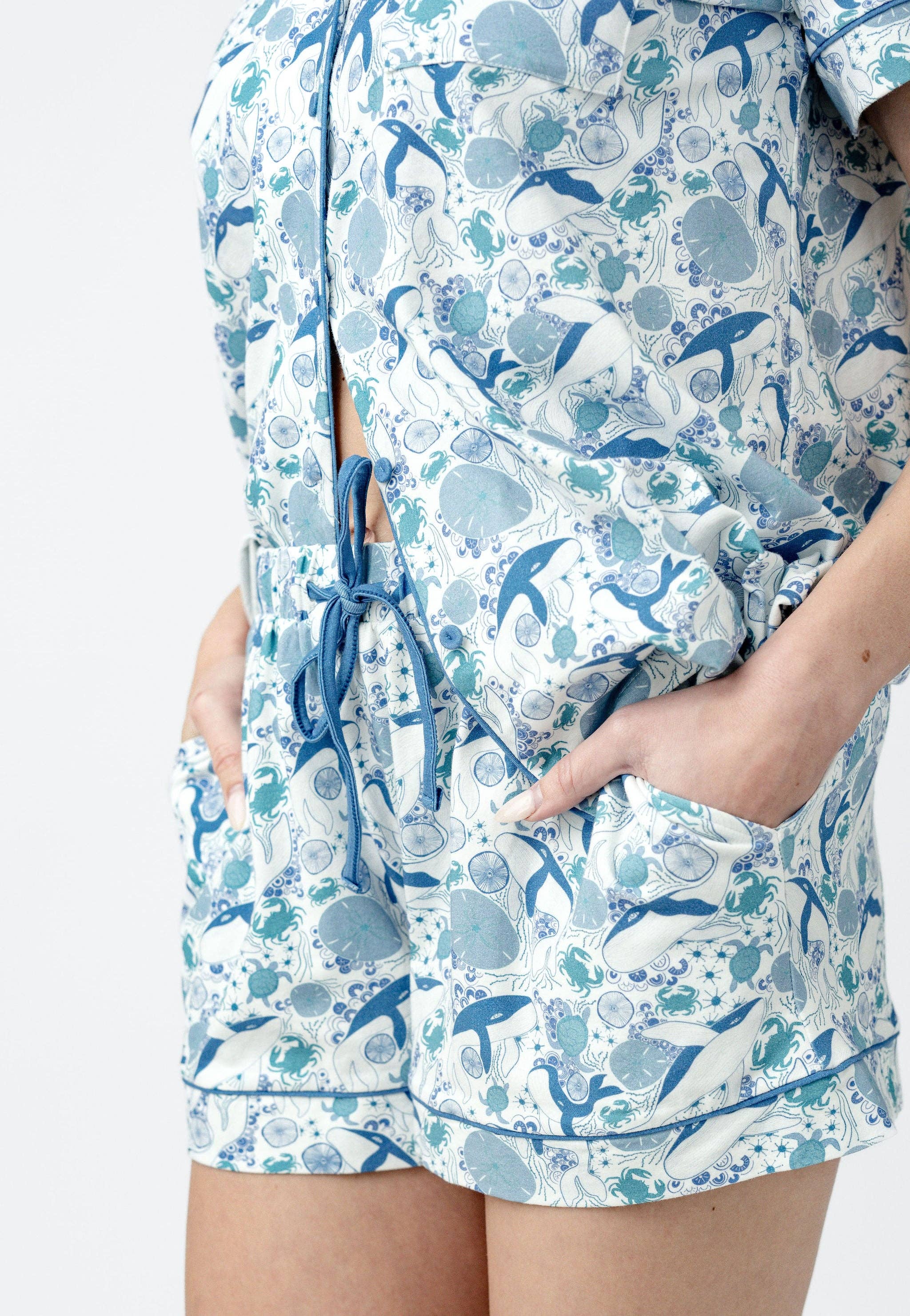 Denim Sea Life Modal Short PJ Set: L