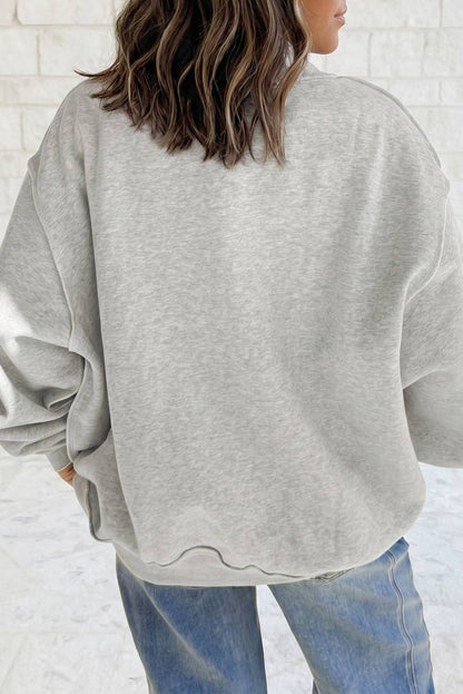 USA America Letter Reversible Graphic Mock Neck Sweatshirt: Light Grey / XL
